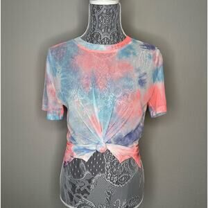 SOCIALITE Womens Tie Dye Lightweight Mesh Crewneck Streetwear Tee Shirt Size XS